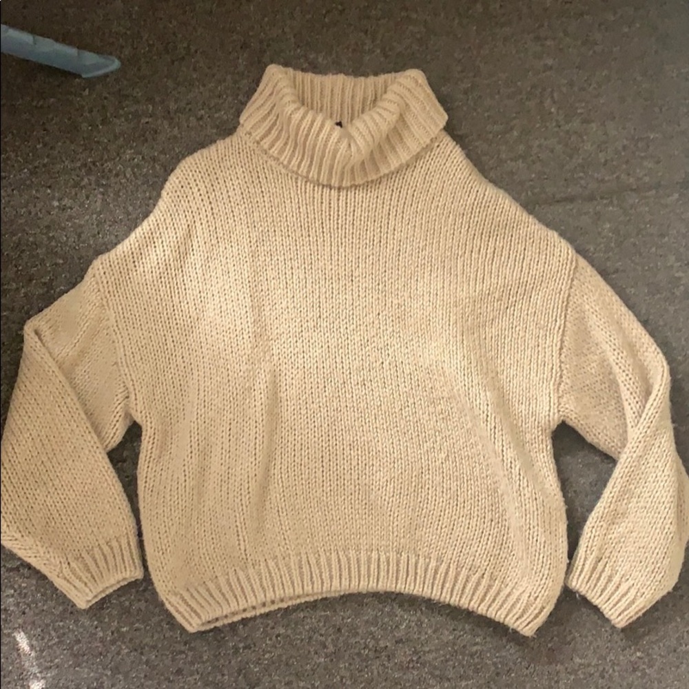 Beige turtleneck knit sweater